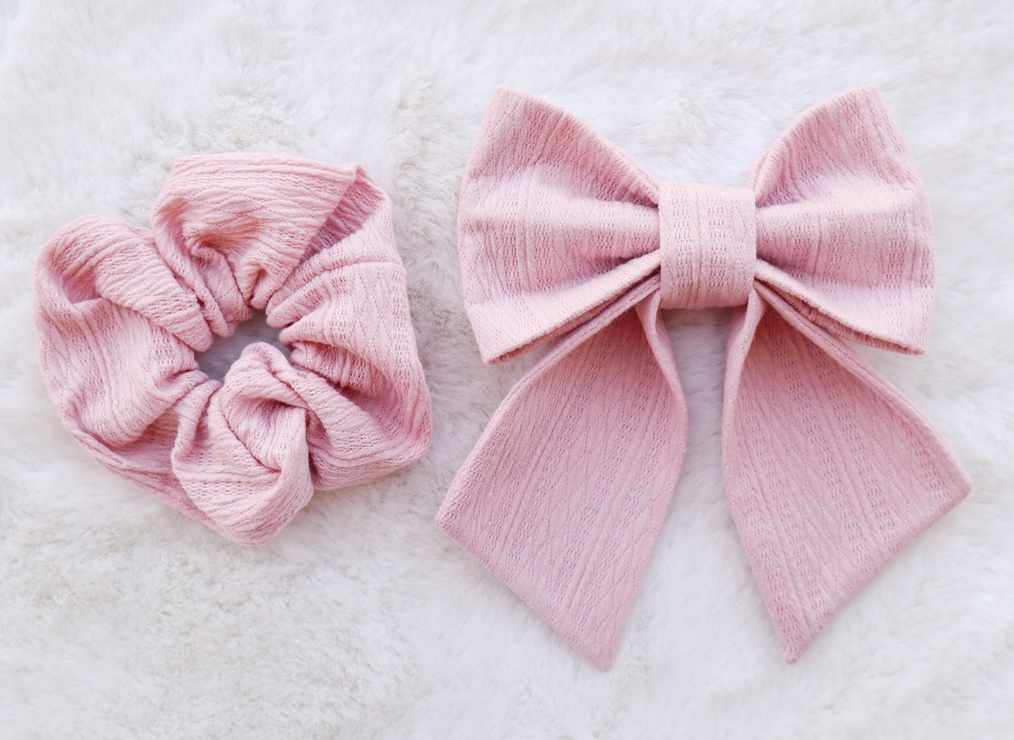 Soft Blush Ribbed Knit Hair Bow