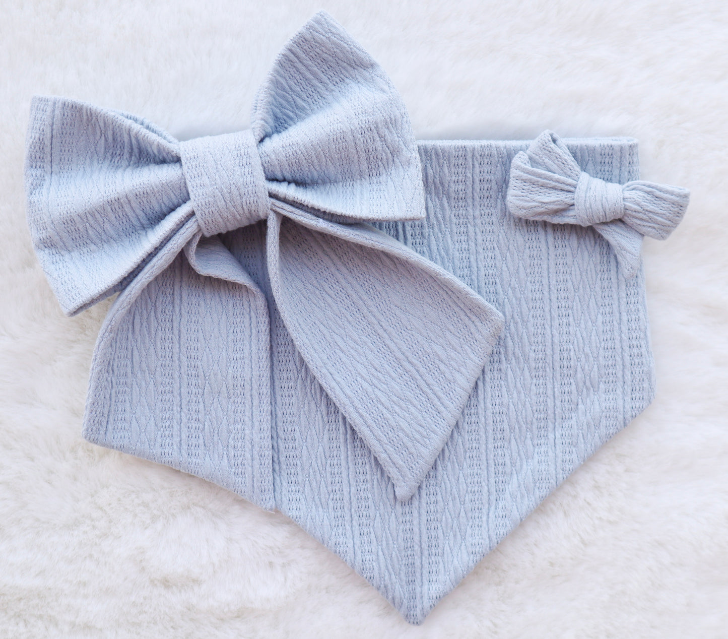 Powder Blue Ribbed Knit Pet Bow