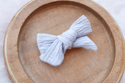 Powder Blue Ribbed Knit Fur Bow