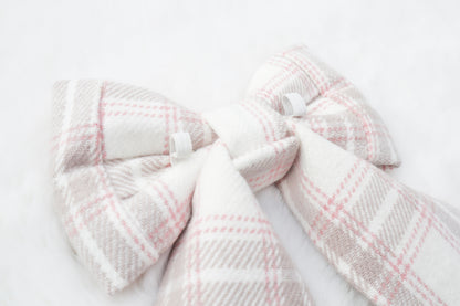 Winter Pink Plaid Pet Bow