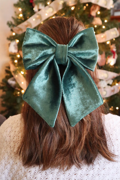 Mistletoe Green Velvet Hair Bow