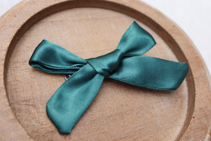Emerald Satin Fur Bow