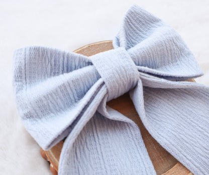 Powder Blue Ribbed Knit Hair Bow