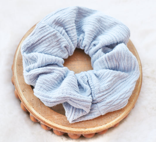 Powder Blue Ribbed Knit Hair Scrunchie