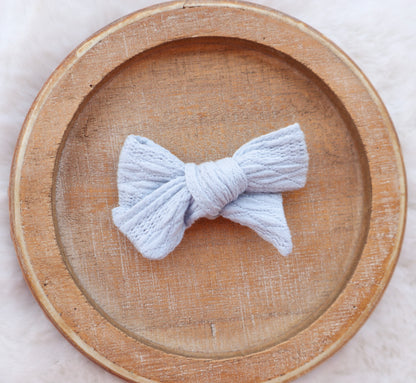 Powder Blue Ribbed Knit Fur Bow
