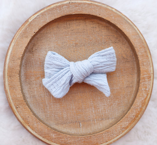 Powder Blue Ribbed Knit Fur Bow