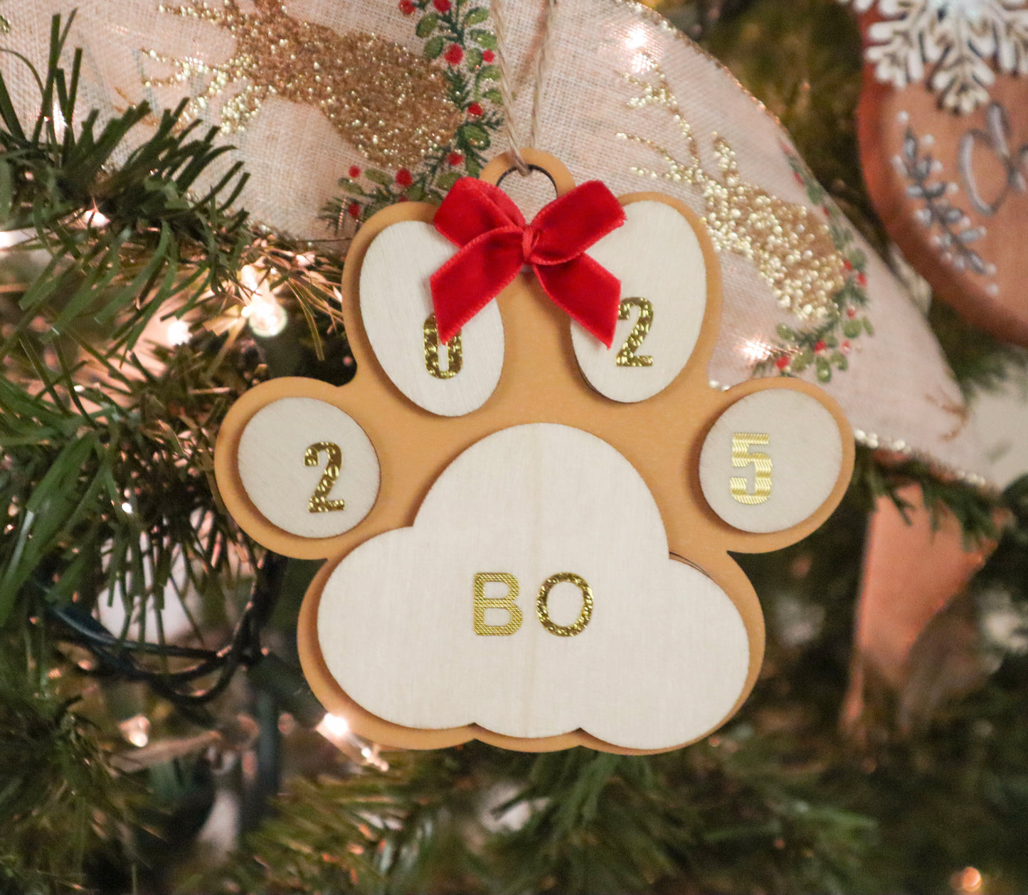 Custom 2025 Wood Paw Print Ornament
