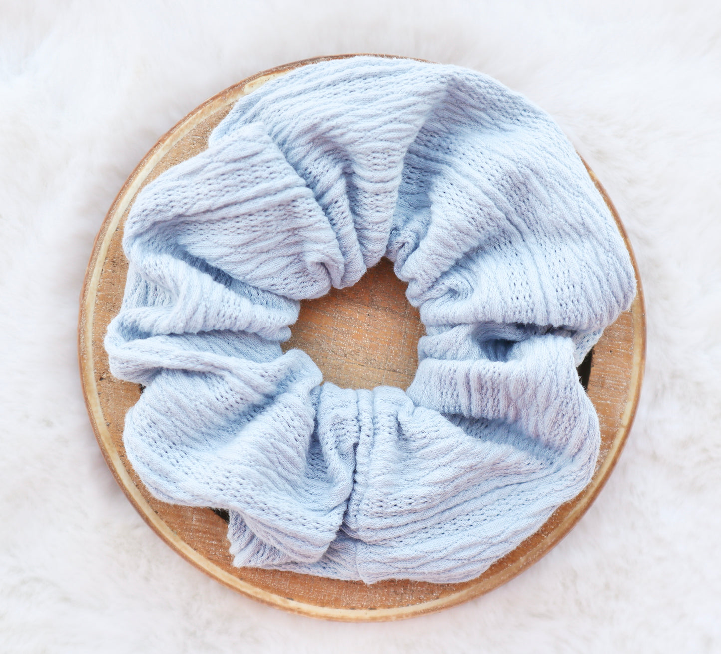 Powder Blue Ribbed Knit Hair Scrunchie