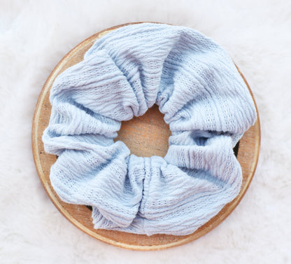 Powder Blue Ribbed Knit Hair Scrunchie