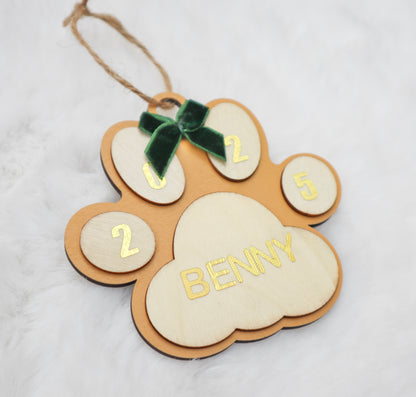 Custom 2025 Wood Paw Print Ornament