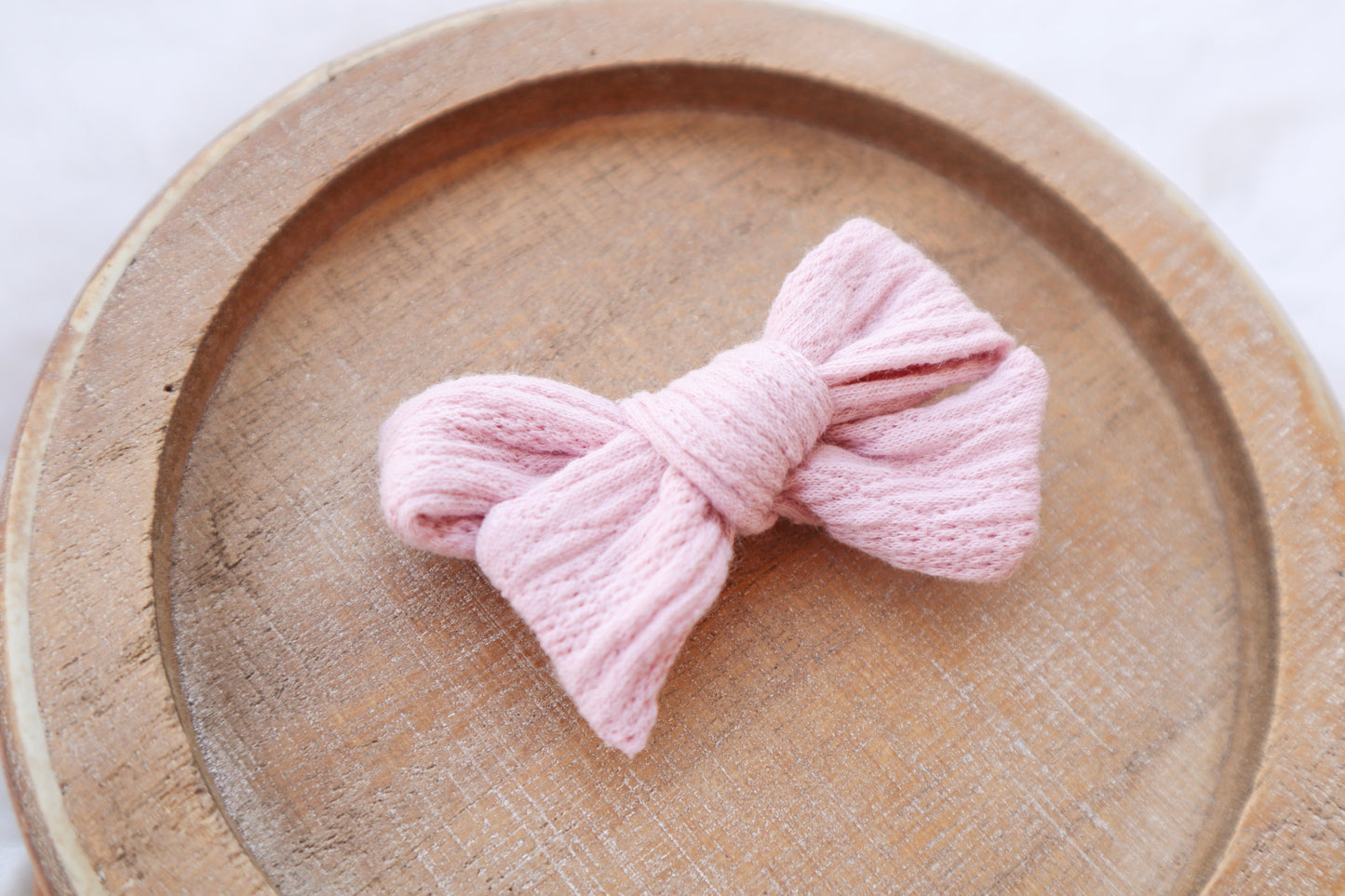 Soft Blush Ribbed Knit Fur Bow