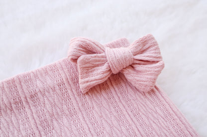 Soft Blush Ribbed Knit Fur Bow
