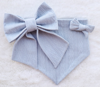 Powder Blue Ribbed Knit Pet Bow