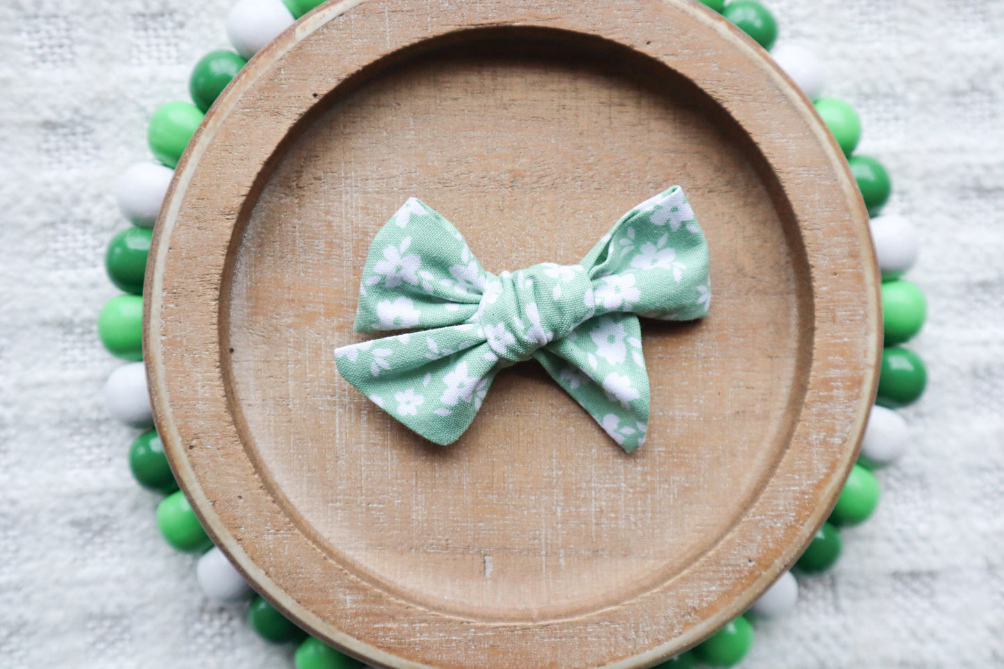 Dainty Green Florals Fur Bow