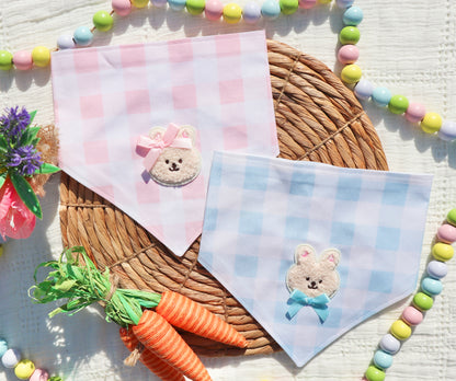 Hoppy Bunny Blue Plaid Bandana