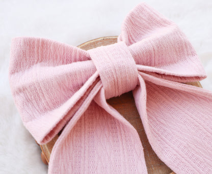Soft Blush Ribbed Knit Hair Bow