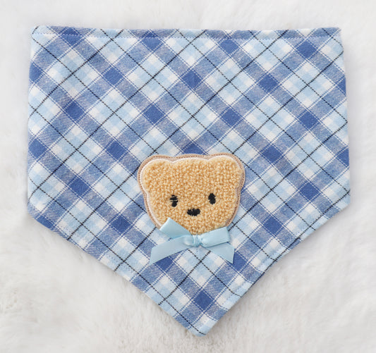 Beary Blue Plaid Bandana