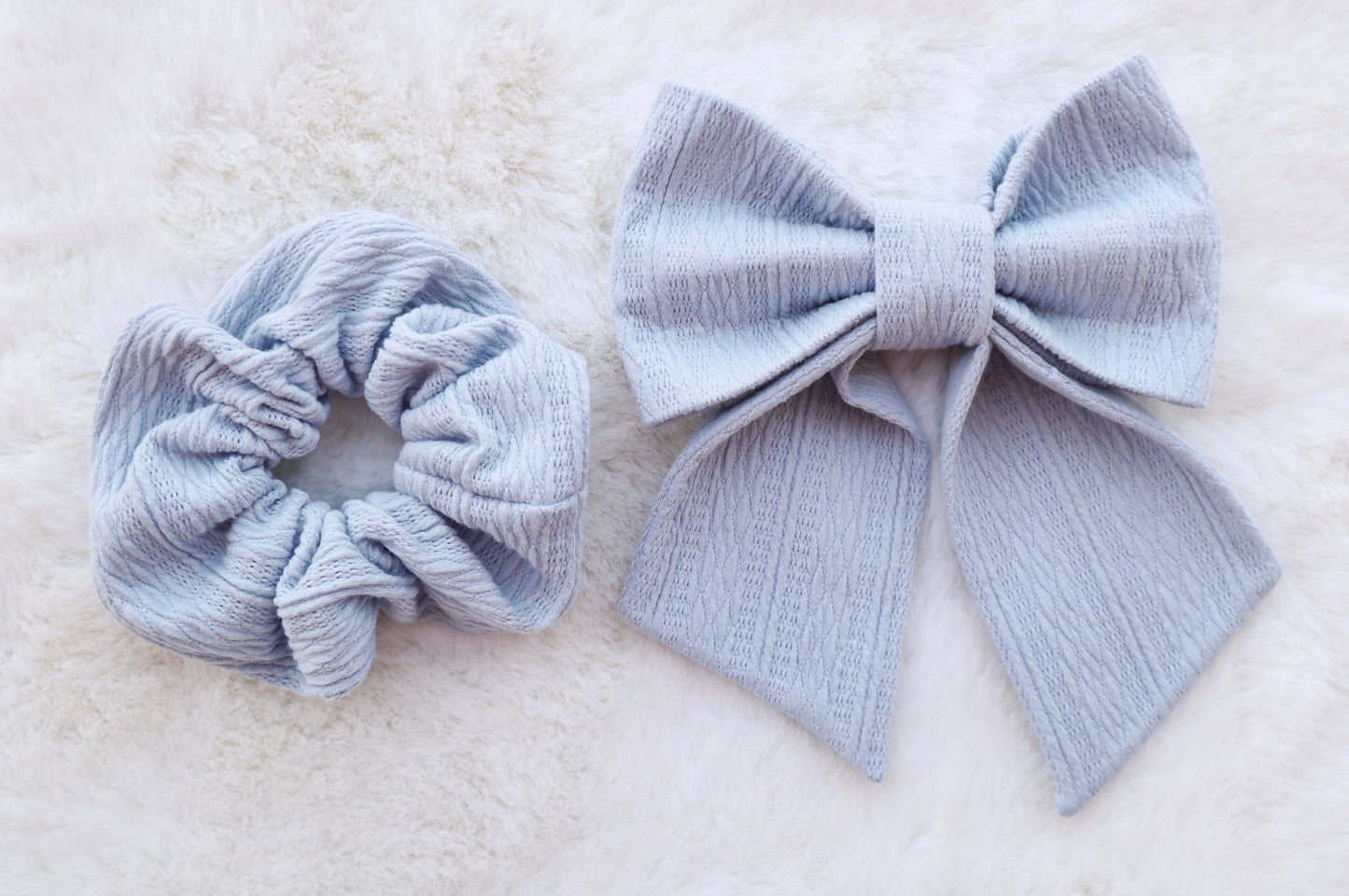 Powder Blue Ribbed Knit Hair Bow