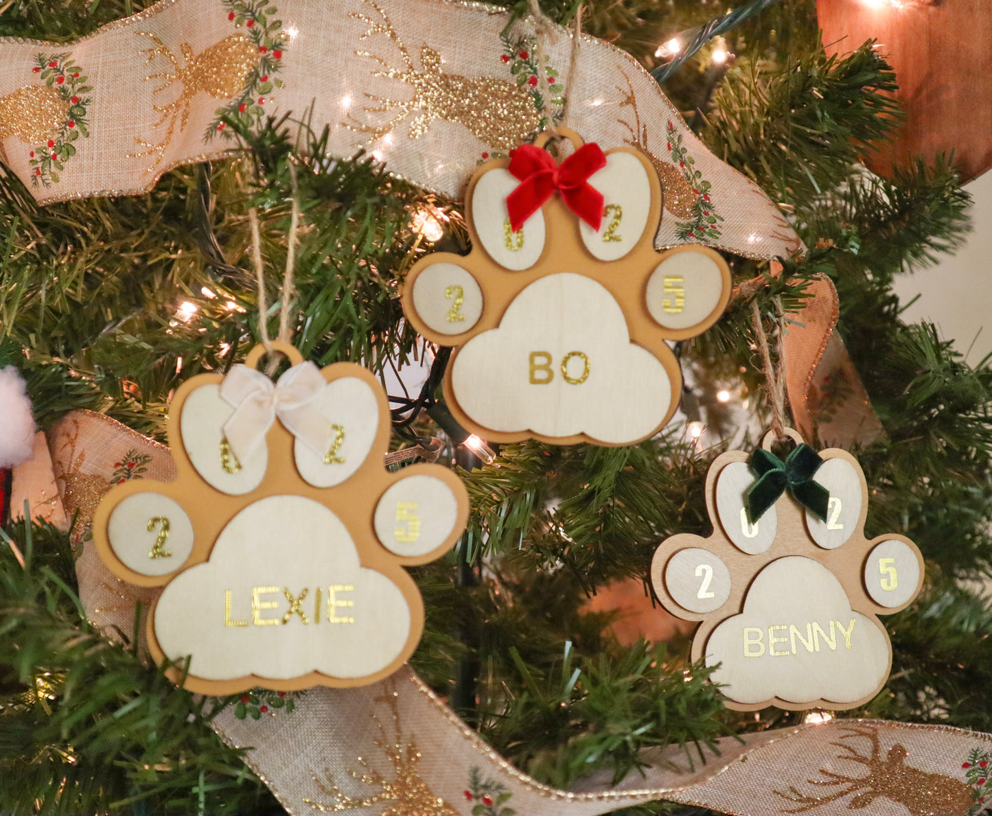 Custom 2025 Wood Paw Print Ornament