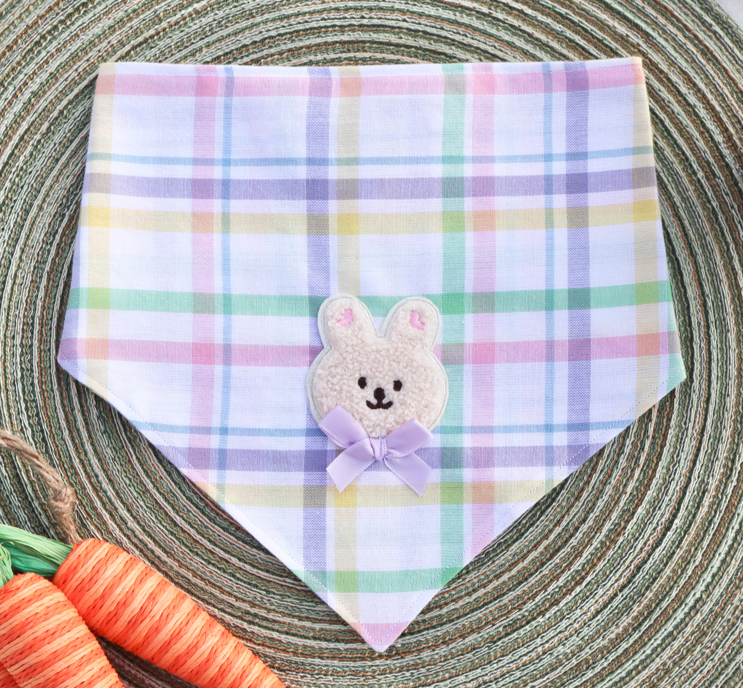 Hoppy Bunny Multicolor Plaid Bandana