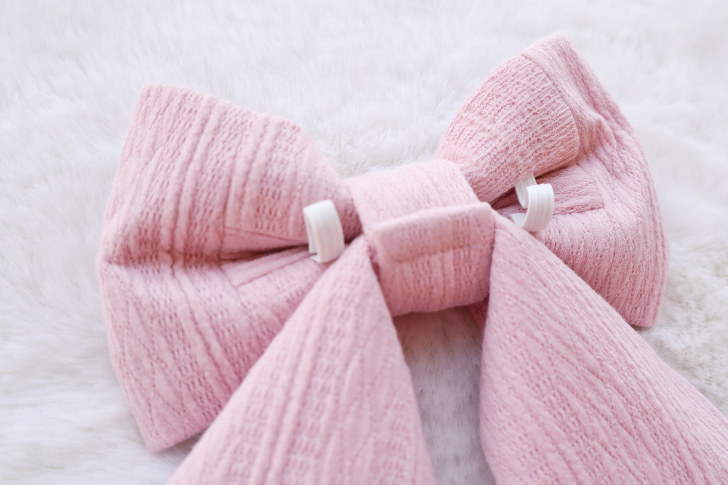 Soft Blush Ribbed Knit Pet Bow