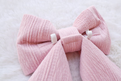 Soft Blush Ribbed Knit Pet Bow