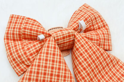 Pumpkin Spice Plaid Pet Bow
