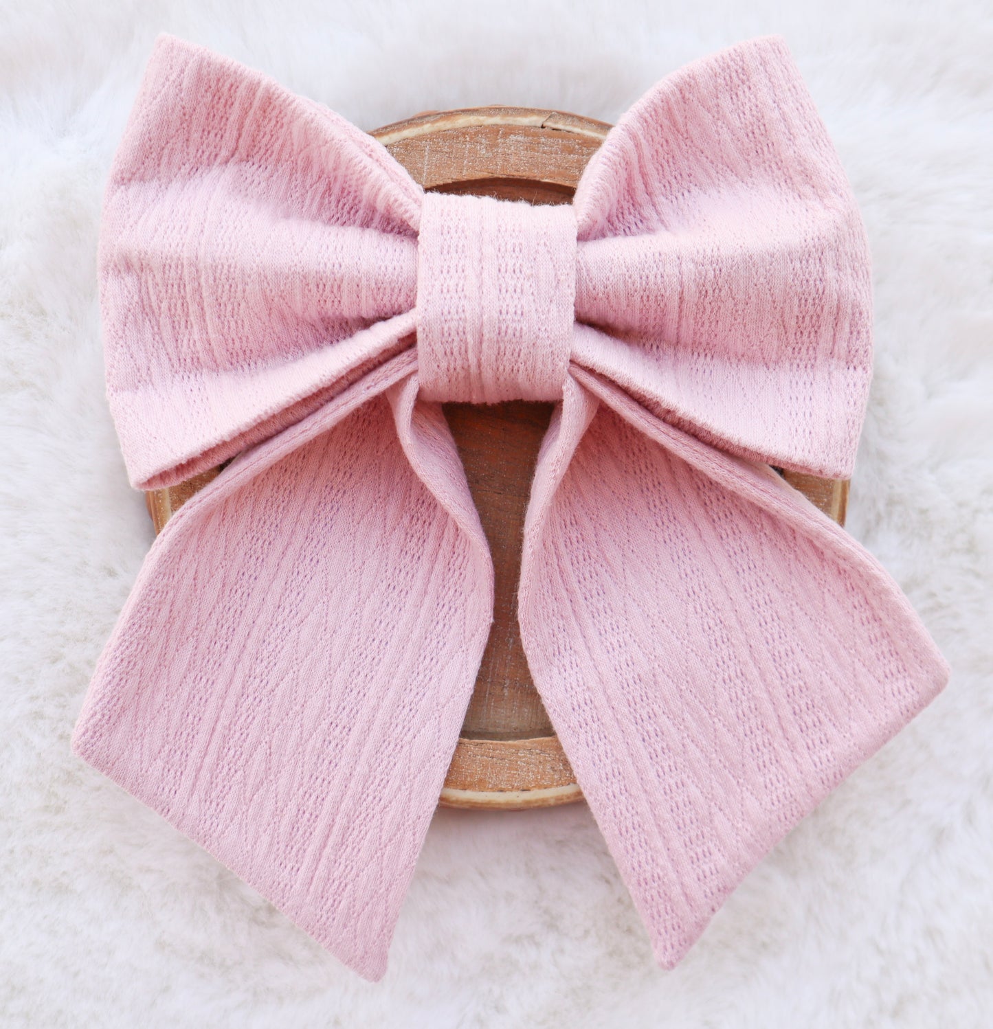 Soft Blush Ribbed Knit Hair Bow