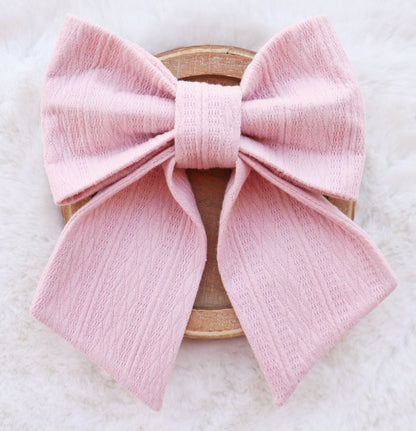 Soft Blush Ribbed Knit Hair Bow
