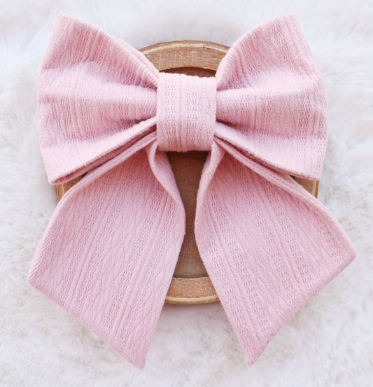 Soft Blush Ribbed Knit Hair Bow