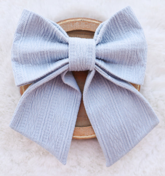 Powder Blue Ribbed Knit Hair Bow