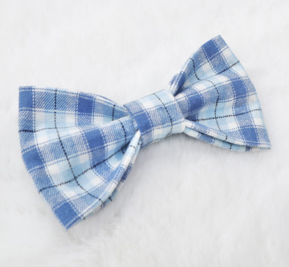 Winter Blue Plaid Pet Bow