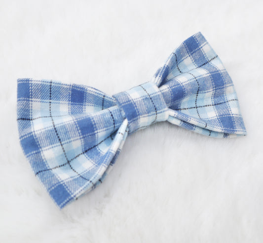 Winter Blue Plaid Pet Bow