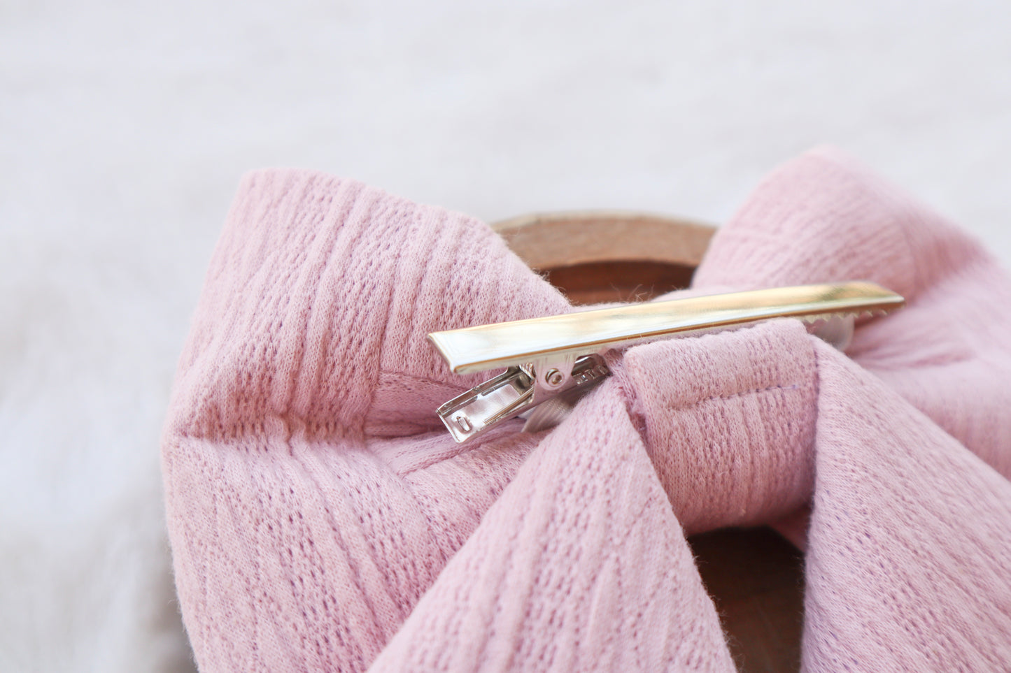 Soft Blush Ribbed Knit Hair Bow