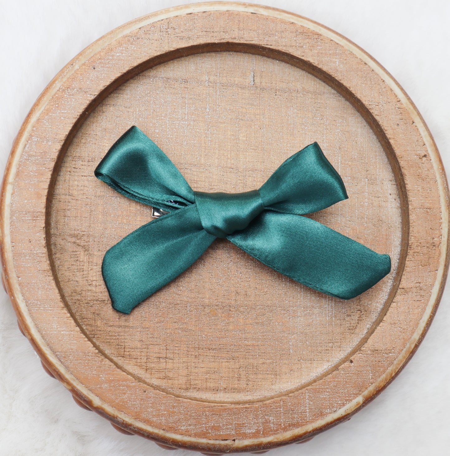 Emerald Satin Fur Bow