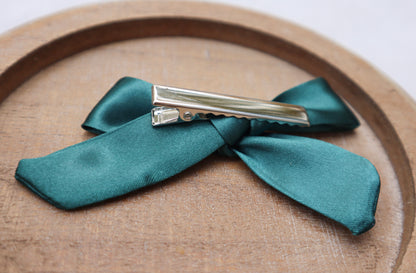 Emerald Satin Fur Bow