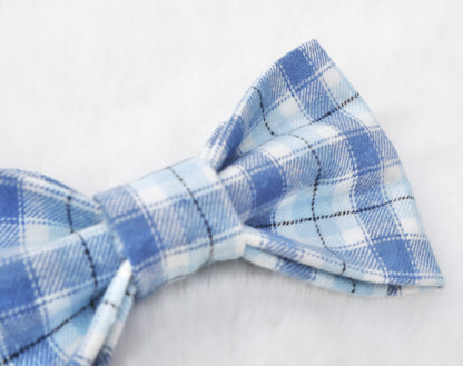 Winter Blue Plaid Pet Bow