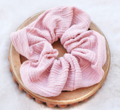 Soft Blush Ribbed Knit Hair Scrunchie