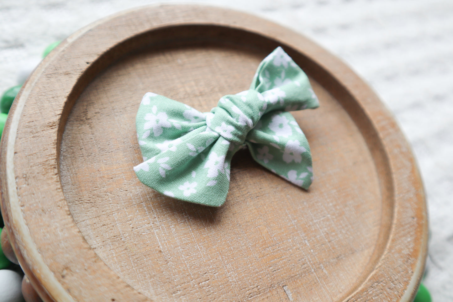 Dainty Green Florals Fur Bow