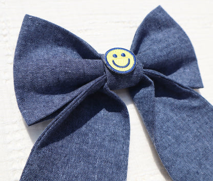 Smiley Face Patch Pet Bow