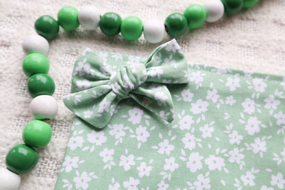 Dainty Green Florals Fur Bow