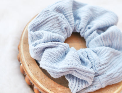 Powder Blue Ribbed Knit Hair Scrunchie