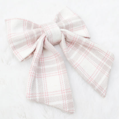 Winter Pink Plaid Pet Bow