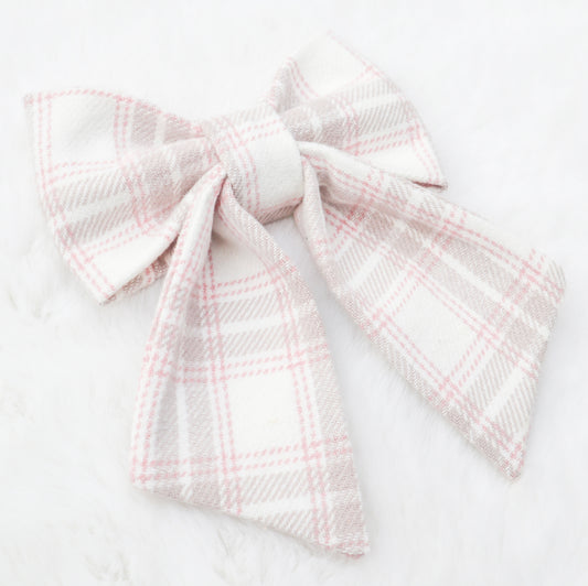Winter Pink Plaid Pet Bow
