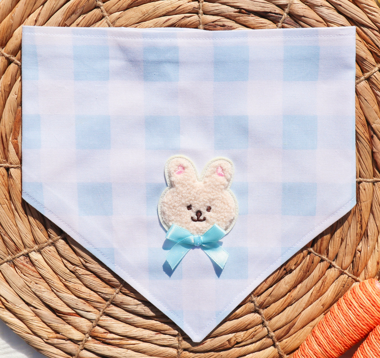 Hoppy Bunny Blue Plaid Bandana