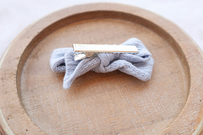 Powder Blue Ribbed Knit Fur Bow