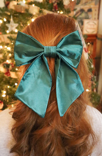 Emerald Satin Hair Bow