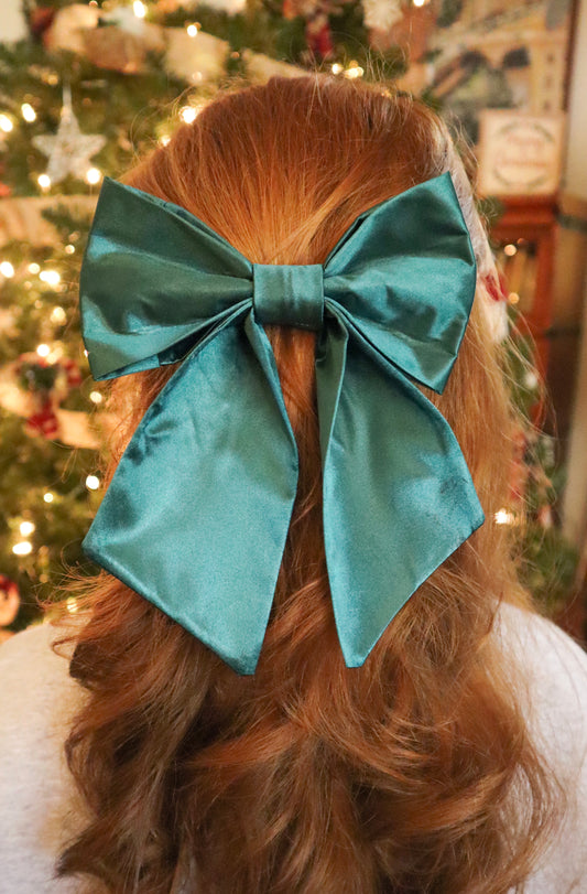 Emerald Satin Hair Bow