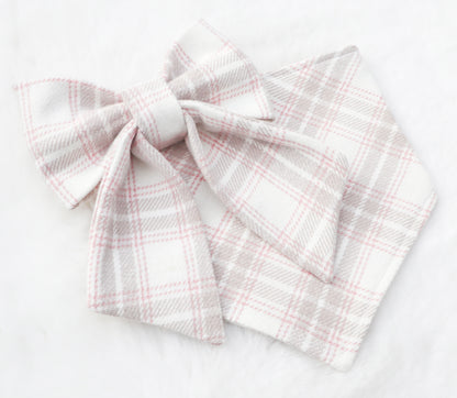 Winter Pink Plaid Pet Bow