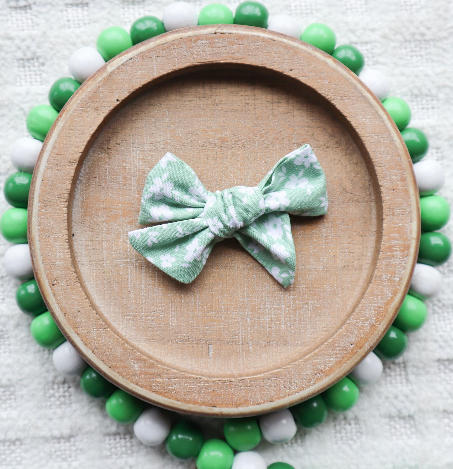 Dainty Green Florals Fur Bow